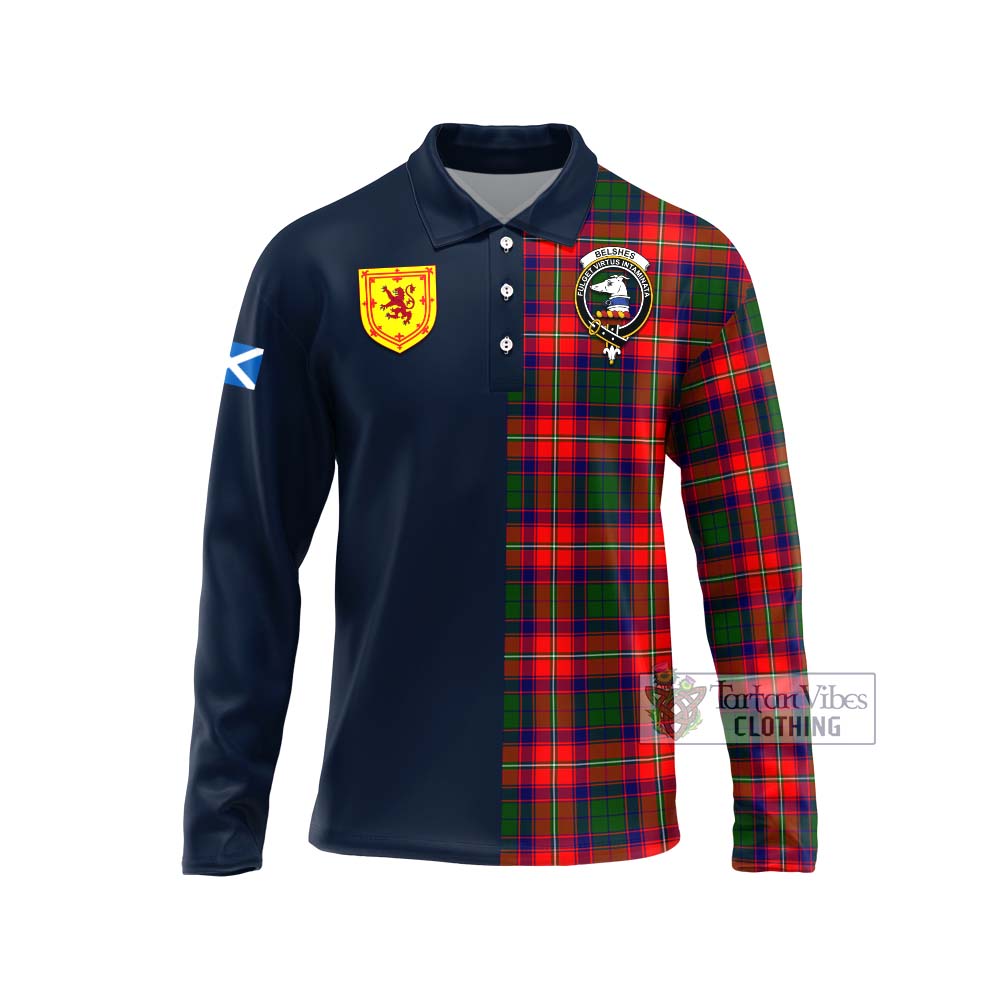 Belshes Tartan Long Sleeve Polo Shirt Alba with Scottish Lion Royal Arm Half Style Unisex - Tartan Vibes Clothing