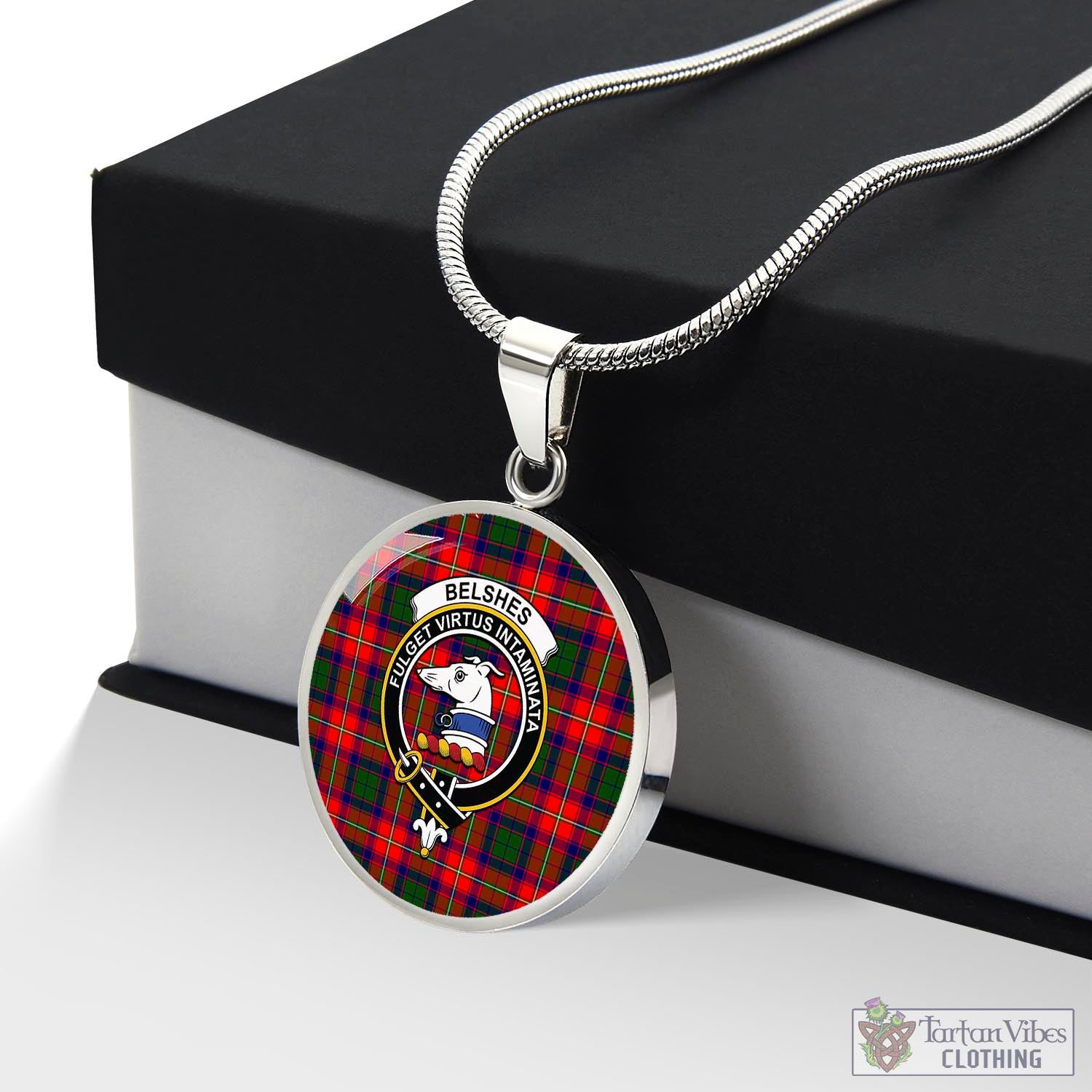 Belshes Tartan Circle Necklace with Family Crest Luxury Necklace (Silver) No - Tartan Vibes Clothing