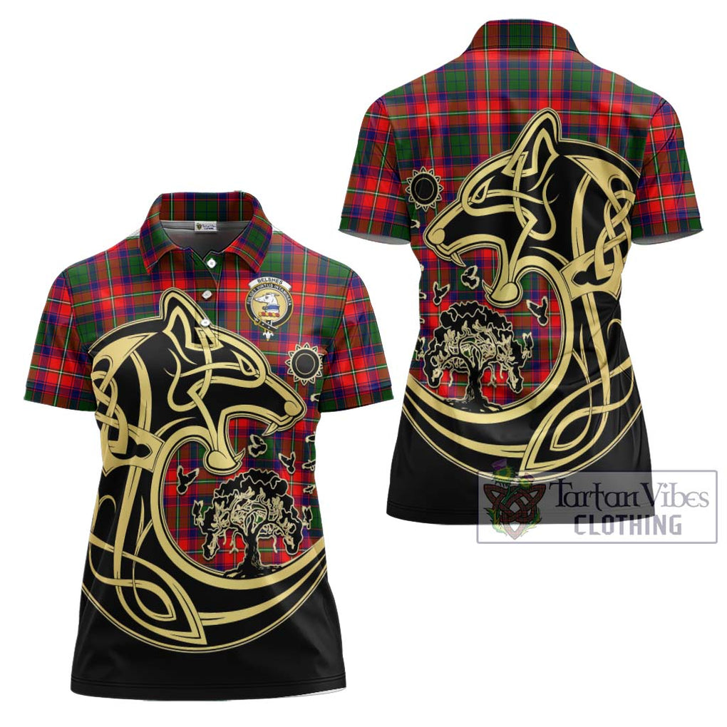 Belshes Tartan Women's Polo Shirt with Family Crest Celtic Wolf Style Women - Tartan Vibes Clothing