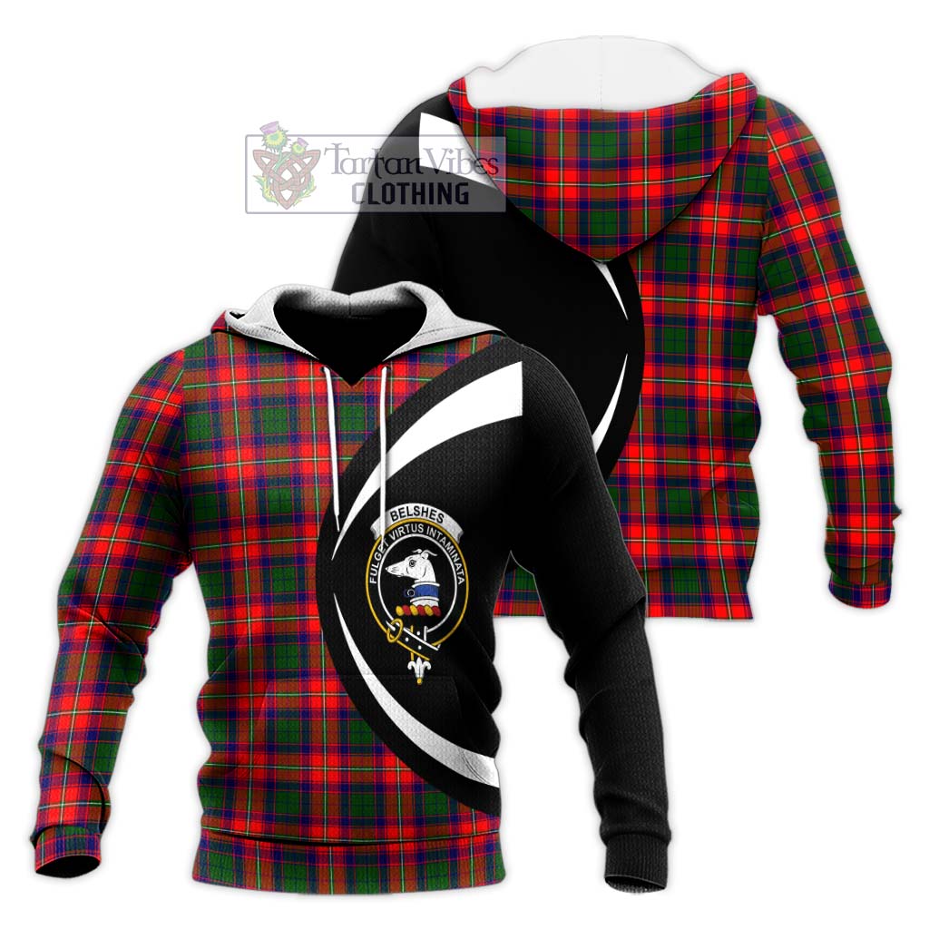 Belshes Tartan Knitted Hoodie with Family Crest Circle Style Unisex Knitted Pullover Hoodie - Tartan Vibes Clothing