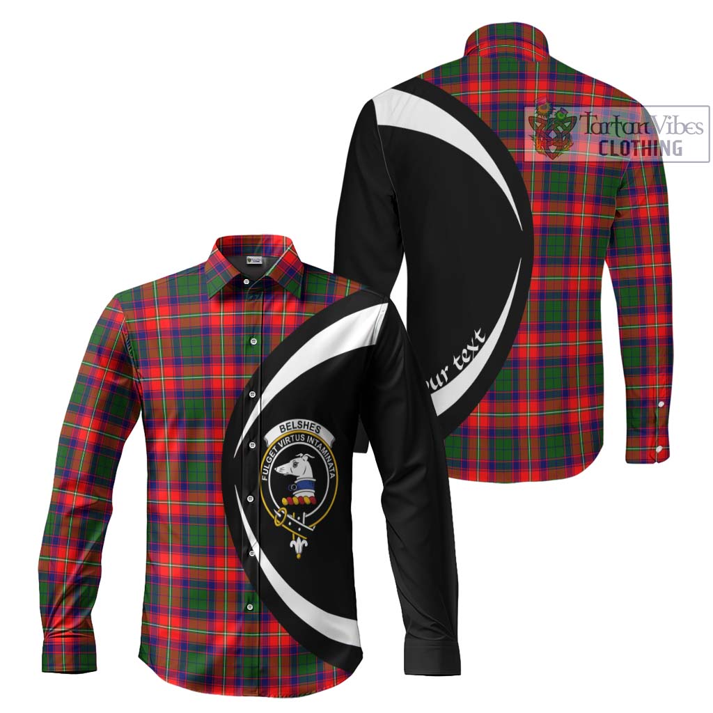 Belshes Tartan Long Sleeve Button Up with Family Crest Circle Style Men's Shirt S - Tartan Vibes Clothing