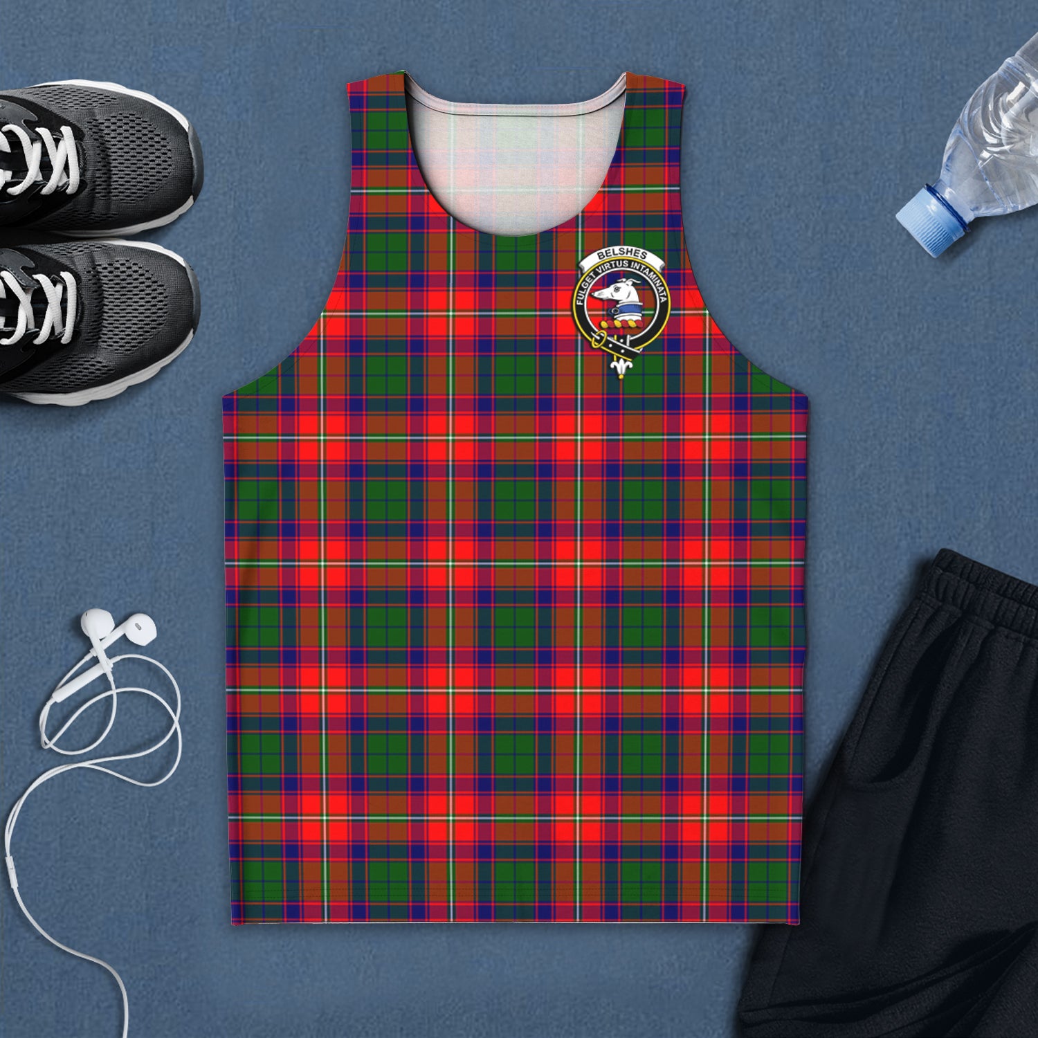 Belshes Tartan Mens Tank Top with Family Crest 5XL - Tartan Vibes Clothing