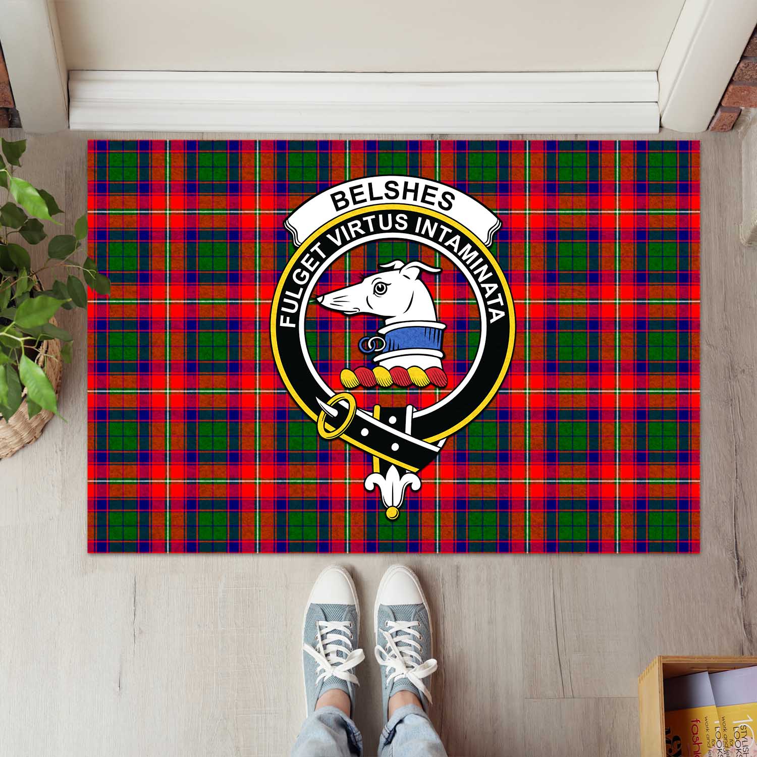 Belshes Tartan Rubber Doormat with Family Crest L 60*90cm - Tartan Vibes Clothing