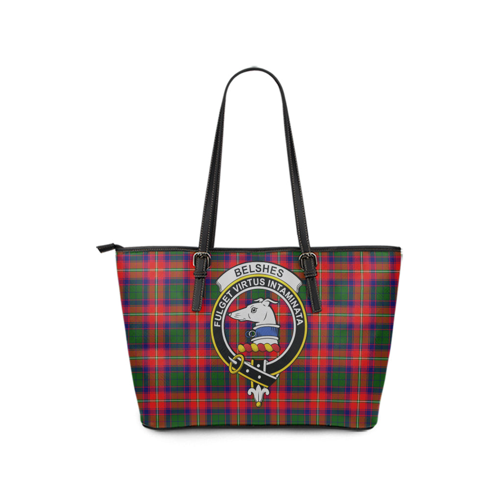 Belshes Tartan Leather Tote Bag with Family Crest - Tartan Vibes Clothing