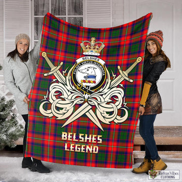 Belshes Tartan Blanket with Clan Crest and the Golden Sword of Courageous Legacy X-Large 59 x 79 inches 150 x 200 cm - Tartan Vibes Clothing