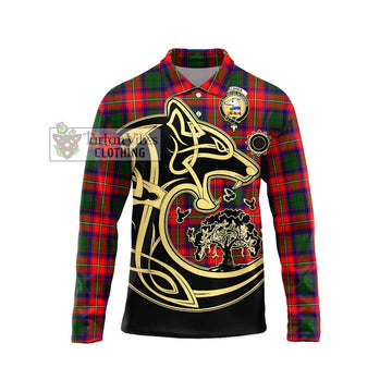 Belshes Tartan Long Sleeve Polo Shirt with Family Crest Celtic Wolf Style Unisex - Tartan Vibes Clothing