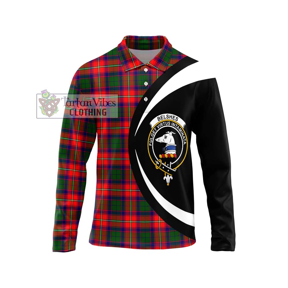Belshes Tartan Long Sleeve Polo Shirt with Family Crest Circle Style Unisex - Tartan Vibes Clothing