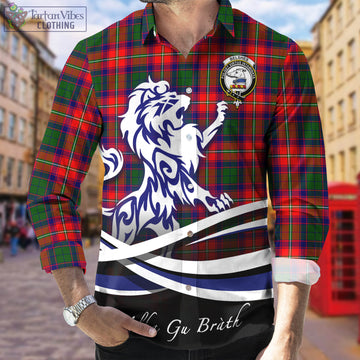 Belshes Tartan Long Sleeve Button Up Shirt with Alba Gu Brath Regal Lion Emblem Men's Shirt - Tartan Vibes Clothing