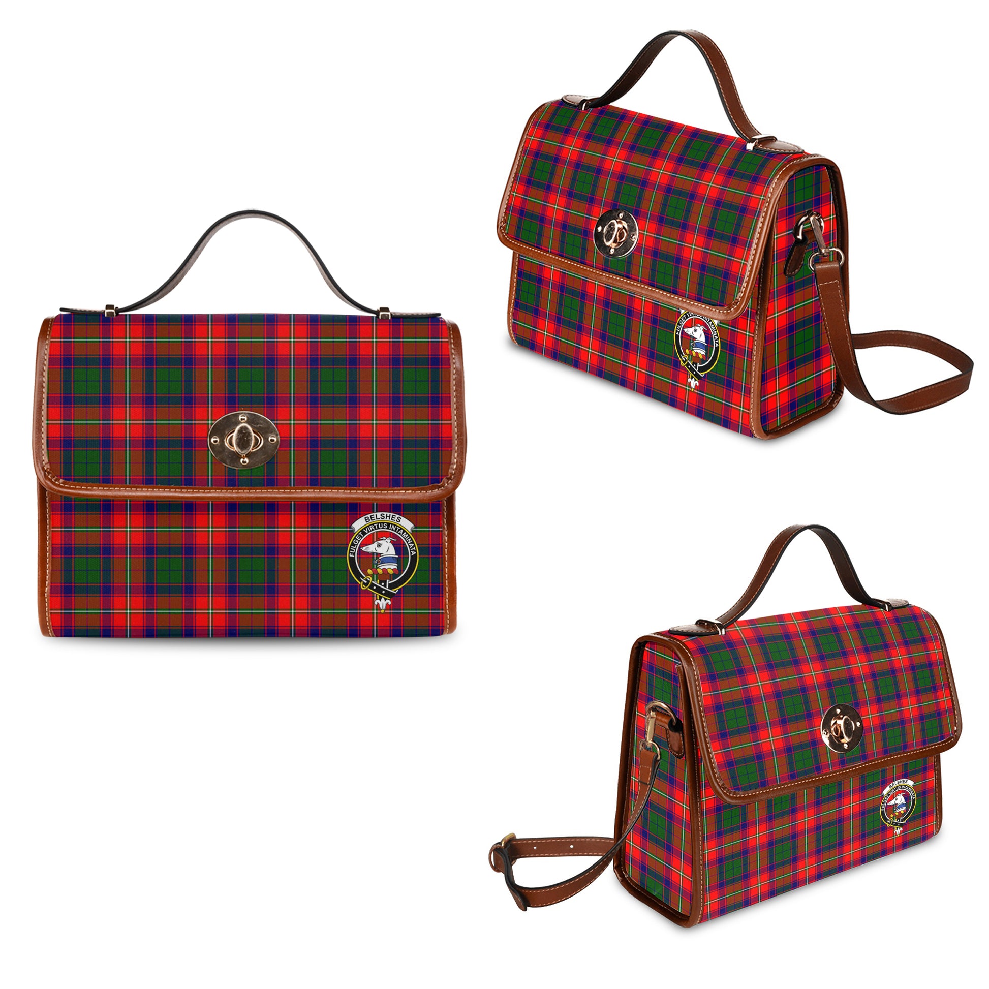 Belshes Tartan Leather Strap Waterproof Canvas Bag with Family Crest One Size 34cm * 42cm (13.4" x 16.5") - Tartanvibesclothing