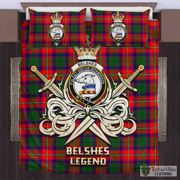 Tartan Vibes Clothing Belshes Tartan Bedding Set with Clan Crest and the Golden Sword of Courageous Legacy