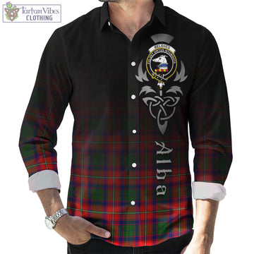 Tartan Vibes Clothing Belshes Tartan Long Sleeve Button Up Featuring Alba Gu Brath Family Crest Celtic Inspired