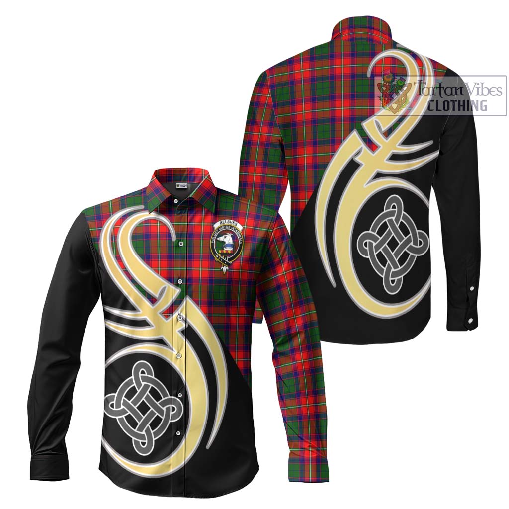 Belshes Tartan Long Sleeve Button Shirt with Family Crest and Celtic Symbol Style Men's Shirt S - Tartan Vibes Clothing