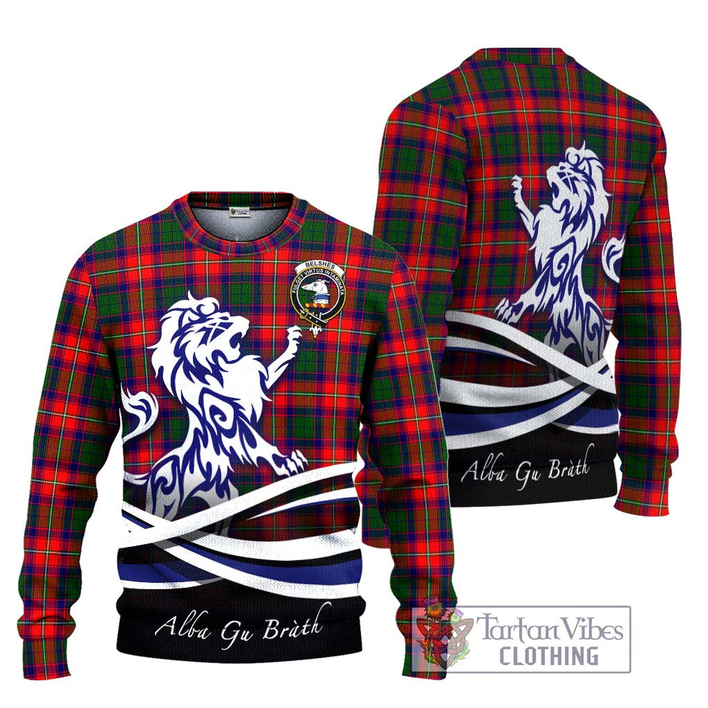 Belshes Tartan Ugly Sweater with Alba Gu Brath Regal Lion Emblem Unisex - Tartan Vibes Clothing