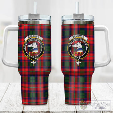 Belshes Tartan and Family Crest Tumbler with Handle