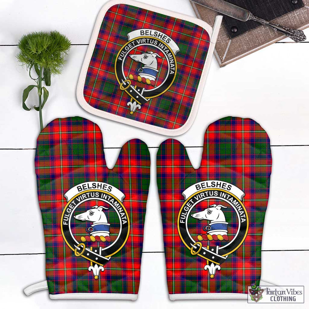Belshes Tartan Combo Oven Mitt & Pot-Holder with Family Crest White - Tartan Vibes Clothing