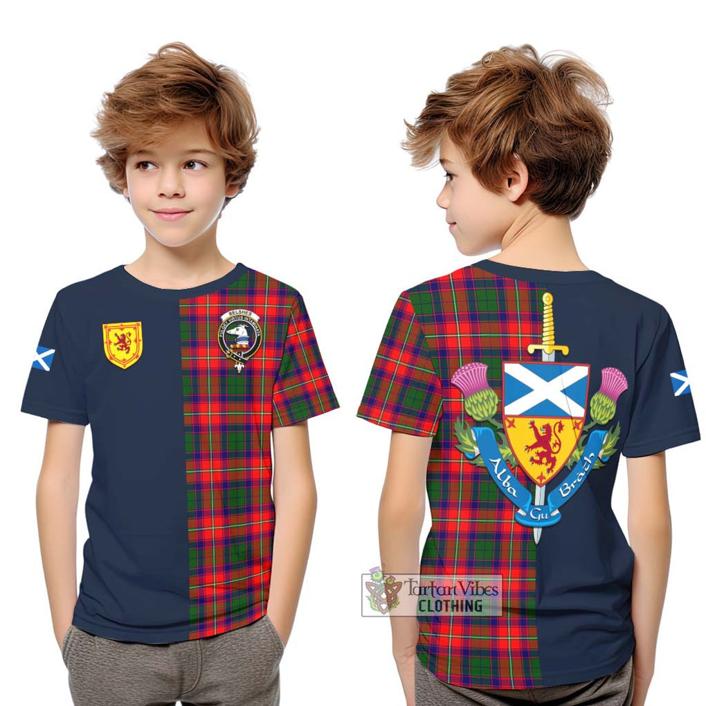 Belshes Tartan Kid T-Shirt Alba with Scottish Lion Royal Arm Half Style Youth XL Size14 - Tartan Vibes Clothing