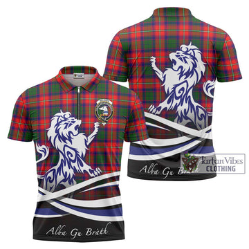 Belshes Tartan Zipper Polo Shirt with Alba Gu Brath Regal Lion Emblem Unisex - Tartan Vibes Clothing