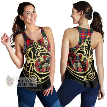 Belshes Tartan Women's Racerback Tanks with Family Crest Celtic Wolf Style 4XL - Tartan Vibes Clothing