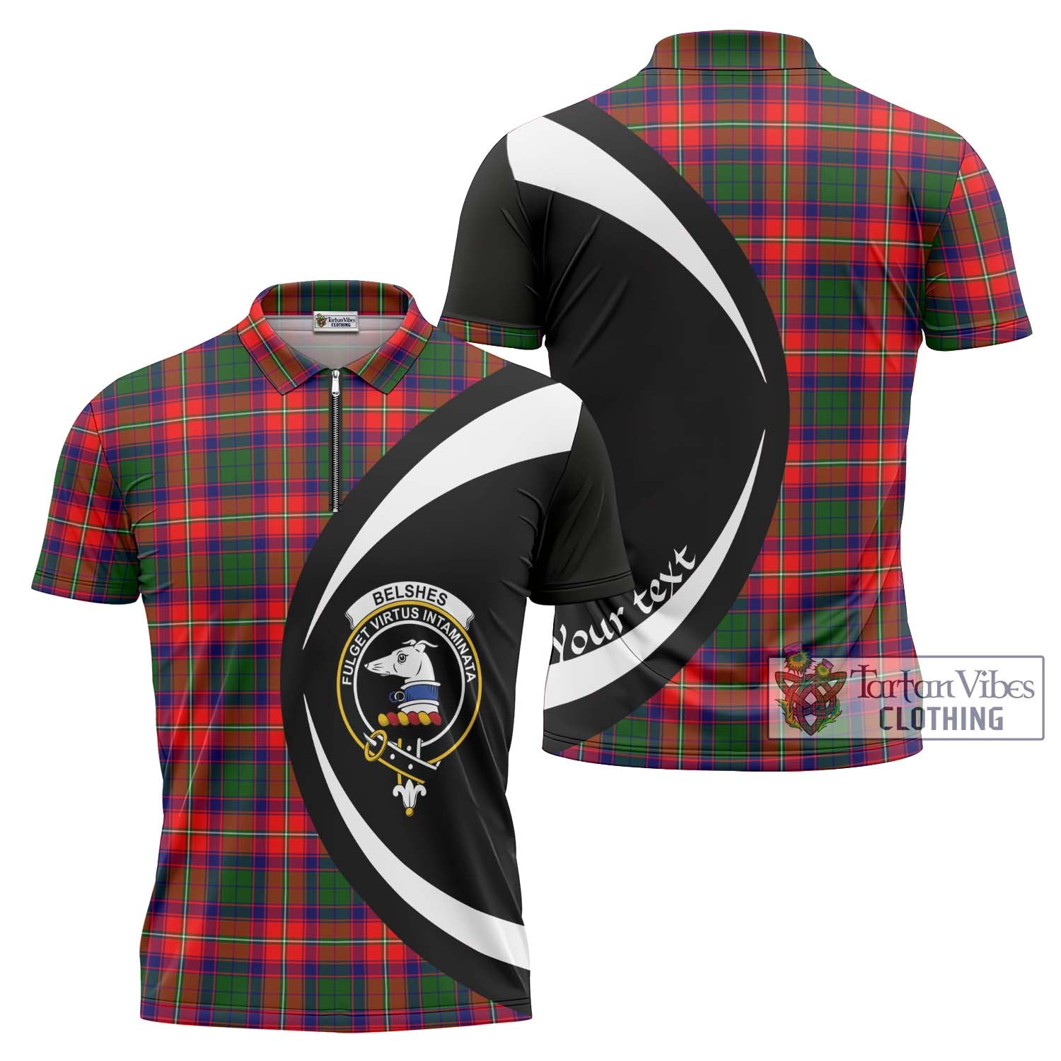 Belshes Tartan Zipper Polo Shirt with Family Crest Circle Style Unisex - Tartan Vibes Clothing