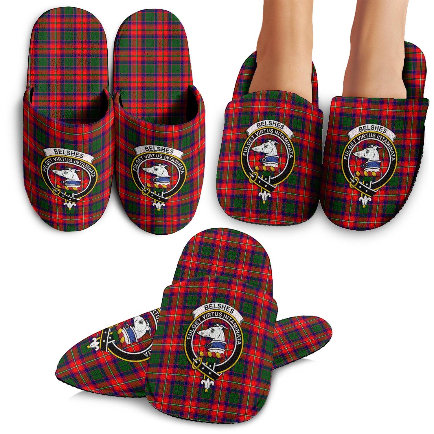 Belshes Tartan Home Slippers with Family Crest - Tartanvibesclothing
