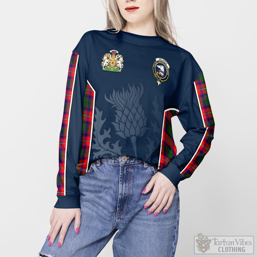 Belshes Tartan Sweatshirt with Family Crest and Scottish Thistle Vibes Sport Style - Tartan Vibes Clothing