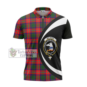 Belshes Tartan Zipper Polo Shirt with Family Crest Circle Style - Tartan Vibes Clothing