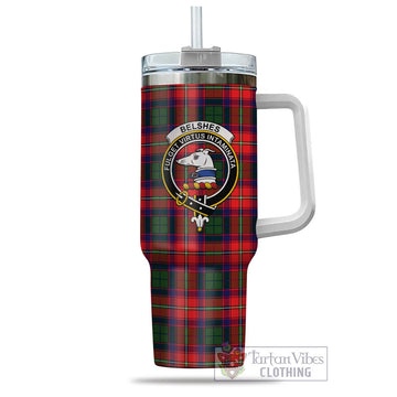Belshes Tartan and Family Crest Tumbler with Handle