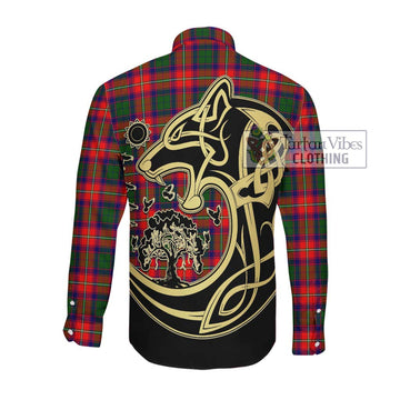 Belshes Tartan Long Sleeve Button Shirt with Family Crest Celtic Wolf Style Men's Shirt - Tartan Vibes Clothing