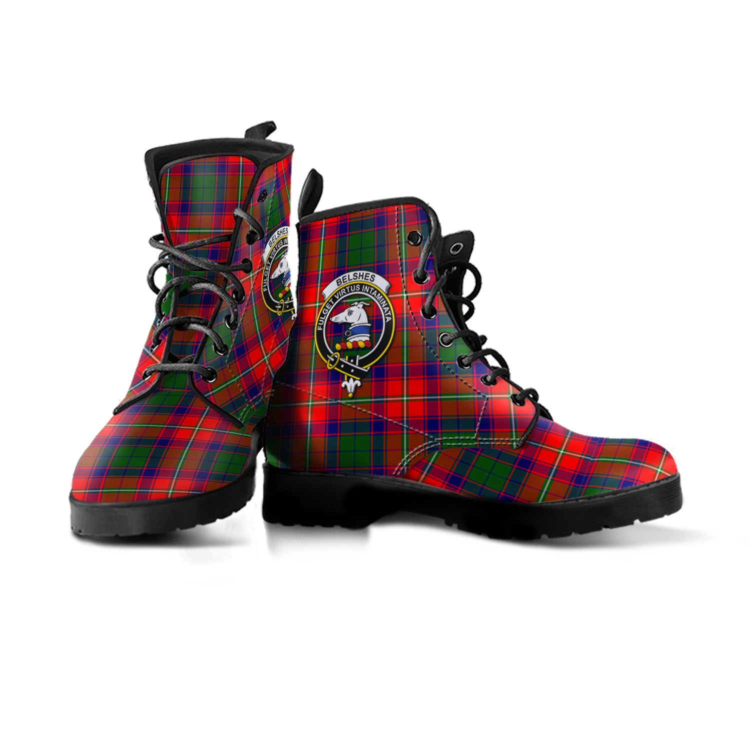 Belshes Tartan Leather Boots with Family Crest - Tartan Vibes Clothing