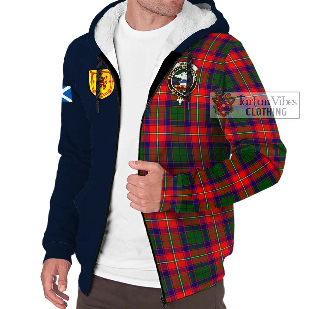 Belshes Tartan Sherpa Hoodie Alba with Scottish Lion Royal Arm Half Style - Tartan Vibes Clothing