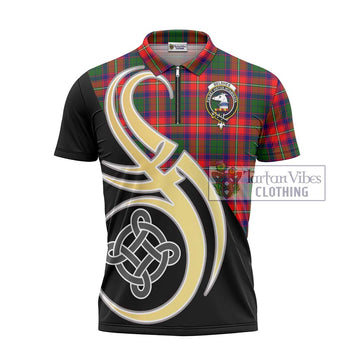 Belshes Tartan Zipper Polo Shirt with Family Crest and Celtic Symbol Style - Tartan Vibes Clothing