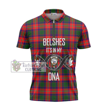 Belshes Tartan Zipper Polo Shirt with Family Crest DNA In Me Style - Tartan Vibes Clothing