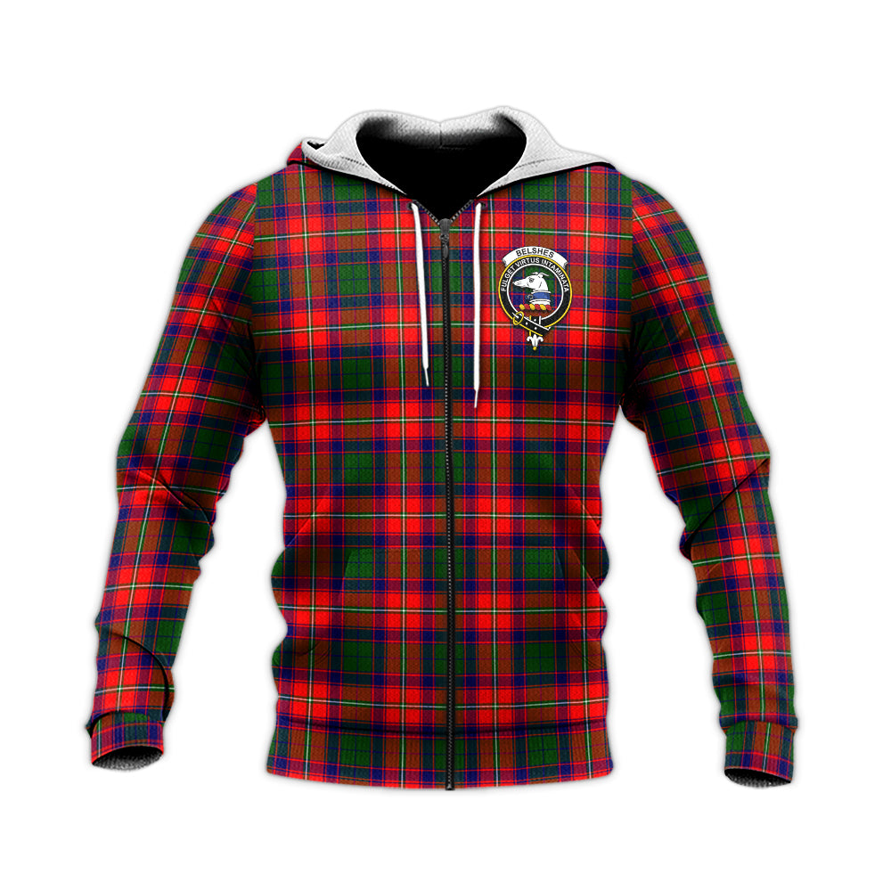 Belshes Tartan Knitted Hoodie with Family Crest Unisex Knitted Zip Hoodie - Tartan Vibes Clothing