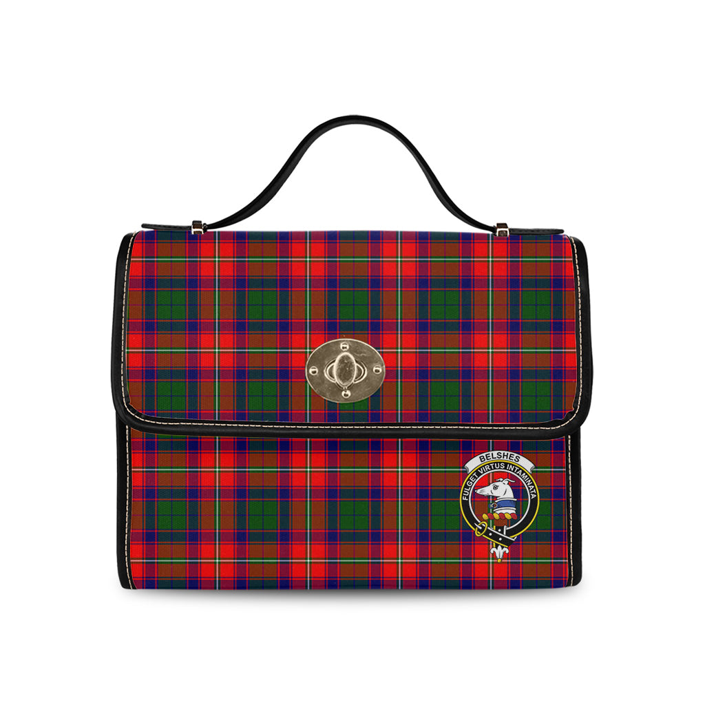 Belshes Tartan Leather Strap Waterproof Canvas Bag with Family Crest - Tartanvibesclothing