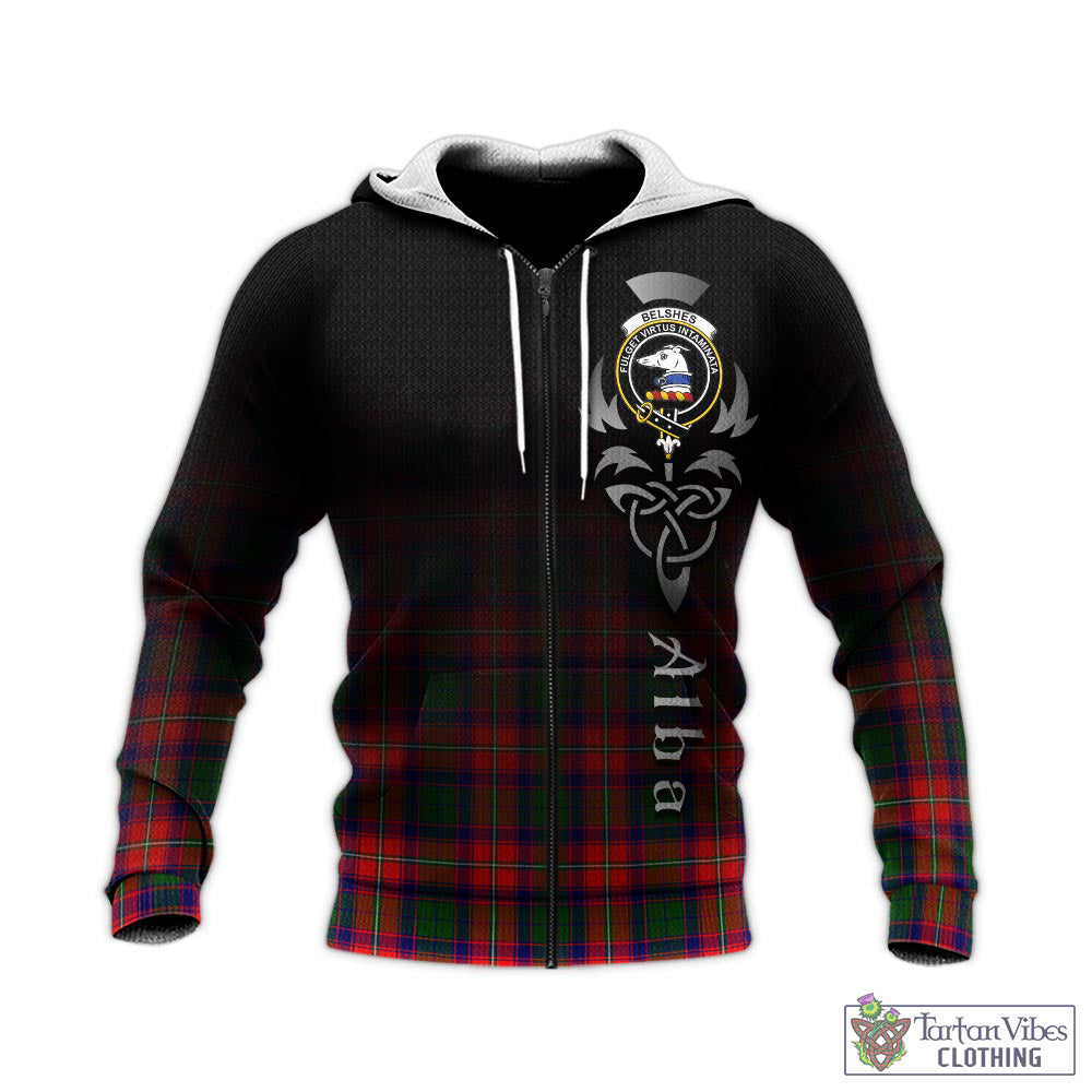 Tartan Vibes Clothing Belshes Tartan Knitted Hoodie Featuring Alba Gu Brath Family Crest Celtic Inspired