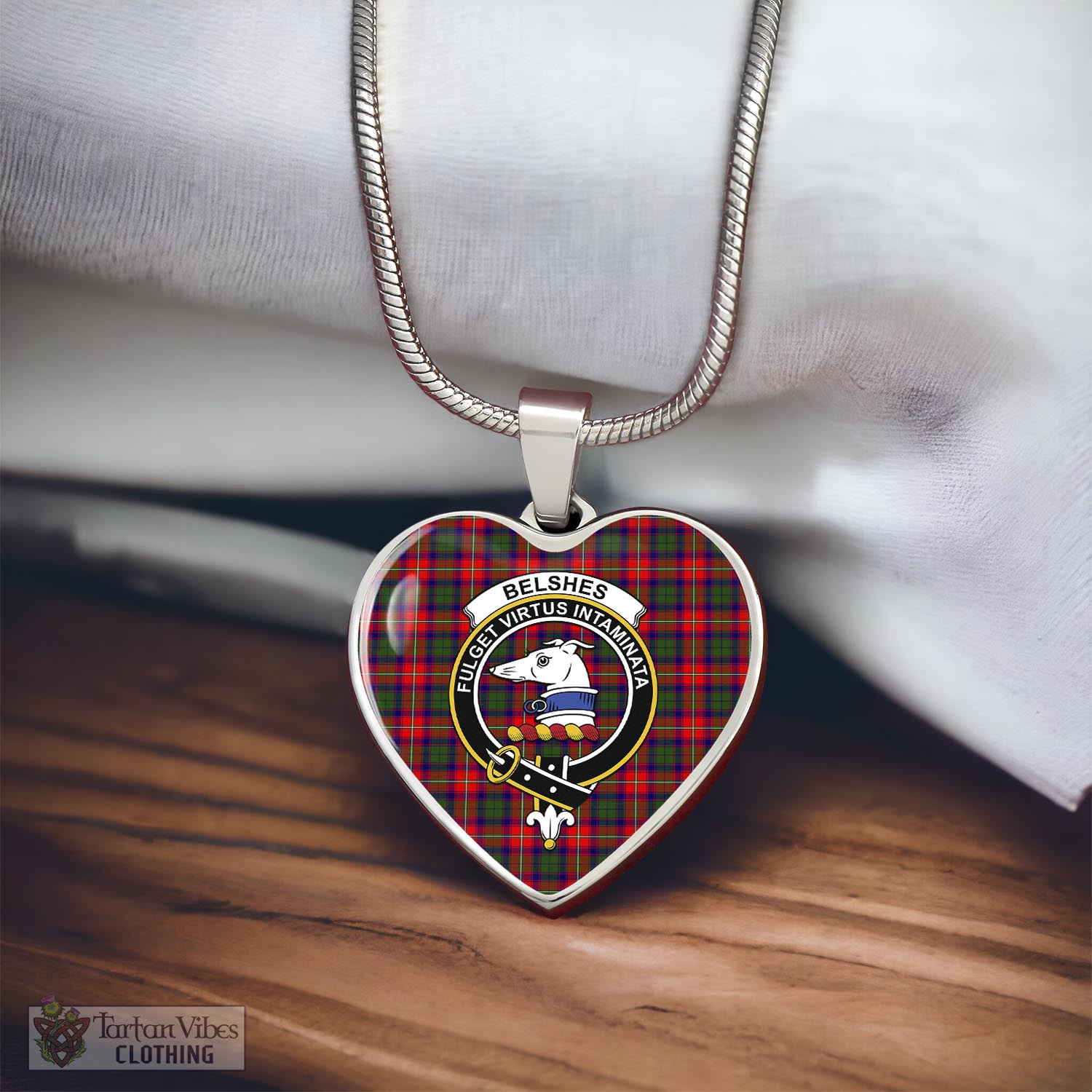 Belshes Tartan Heart Necklace with Family Crest - Tartan Vibes Clothing