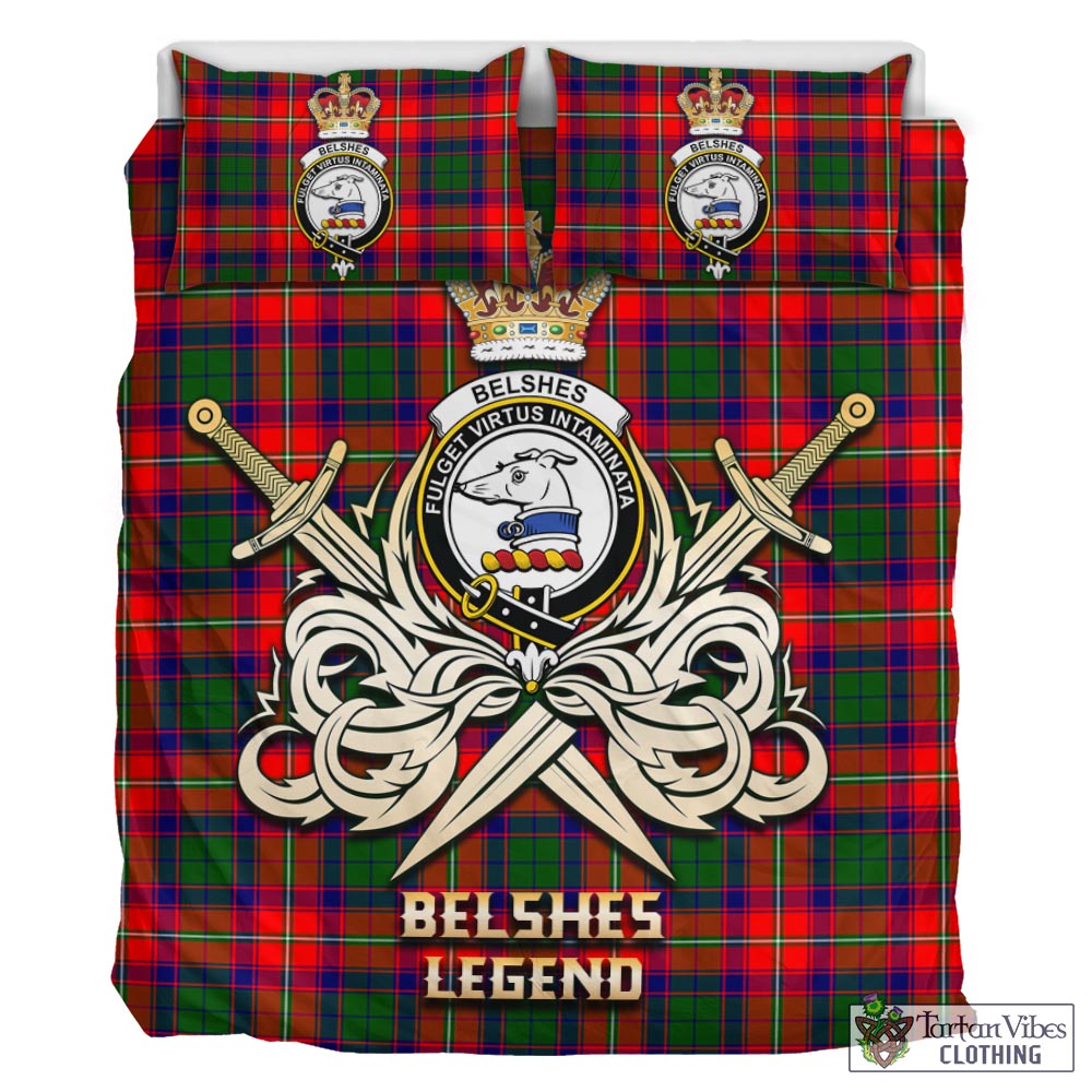 Tartan Vibes Clothing Belshes Tartan Bedding Set with Clan Crest and the Golden Sword of Courageous Legacy