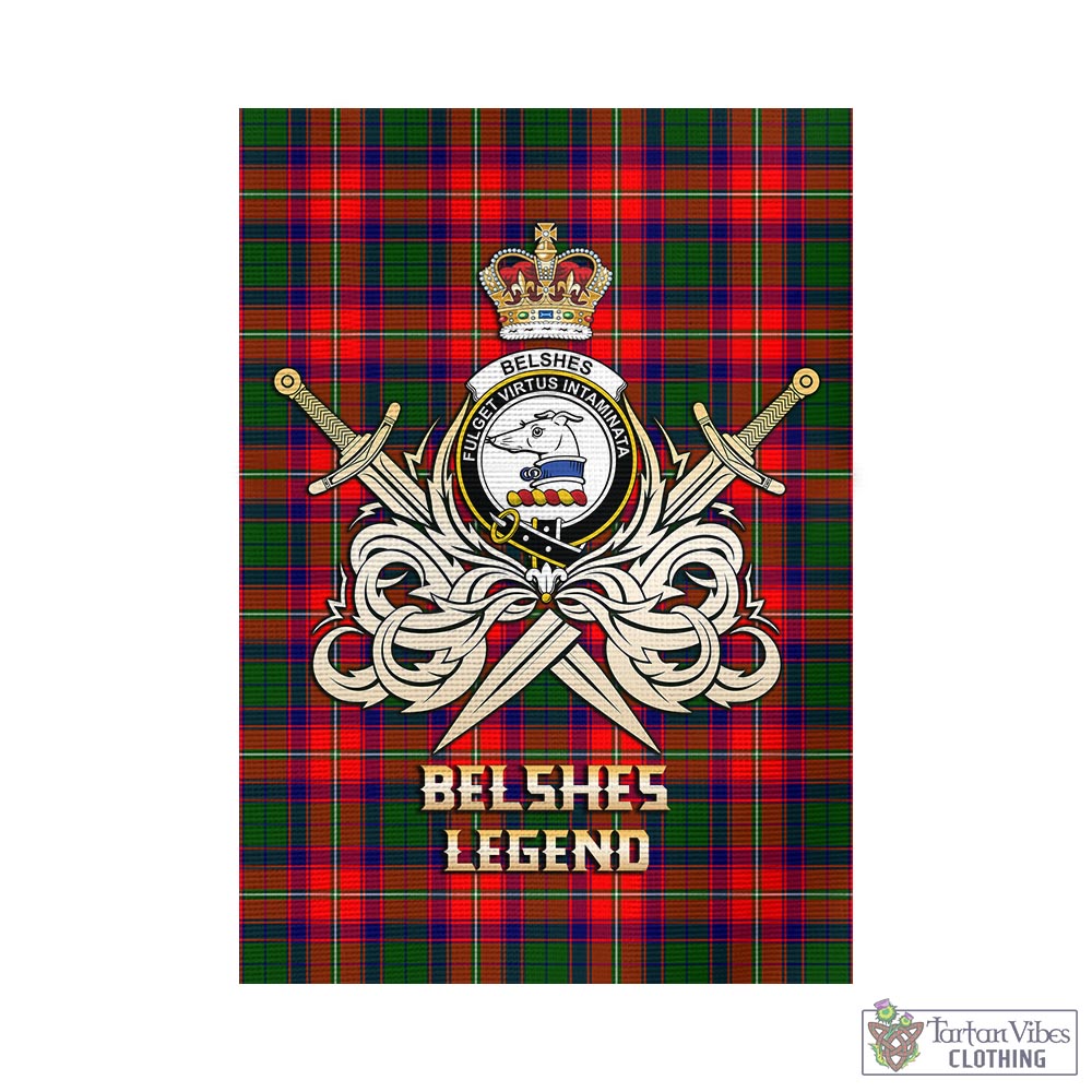 Tartan Vibes Clothing Belshes Tartan Flag with Clan Crest and the Golden Sword of Courageous Legacy