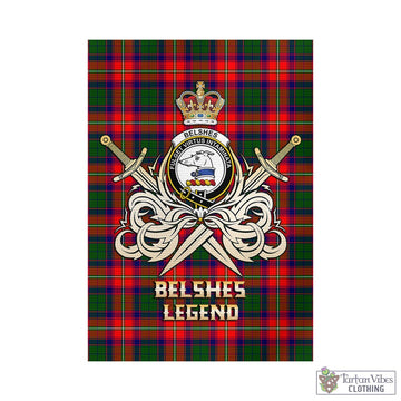 Belshes Tartan Garden Flag with Clan Crest and the Golden Sword of Courageous Legacy