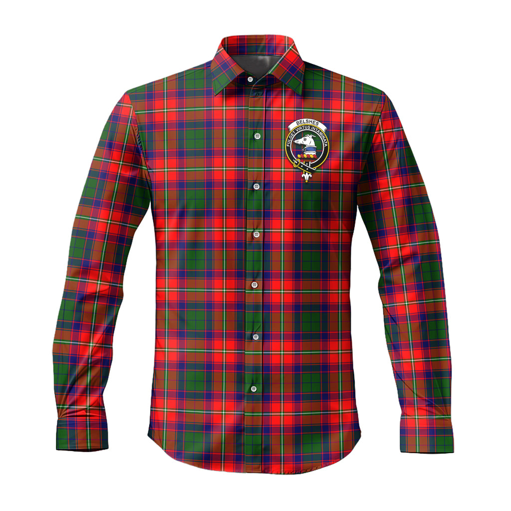 Belshes Tartan Long Sleeve Button Up Shirt with Family Crest Men's Shirt - Tartan Vibes Clothing
