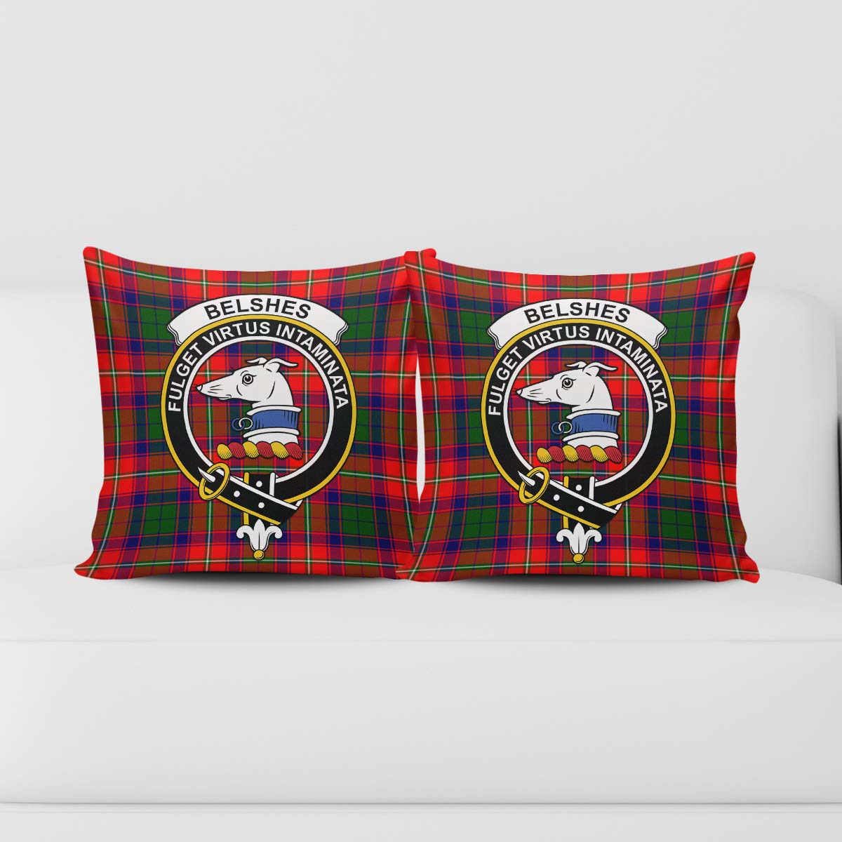 Belshes Tartan Pillow Cover with Family Crest - Tartan Vibes Clothing