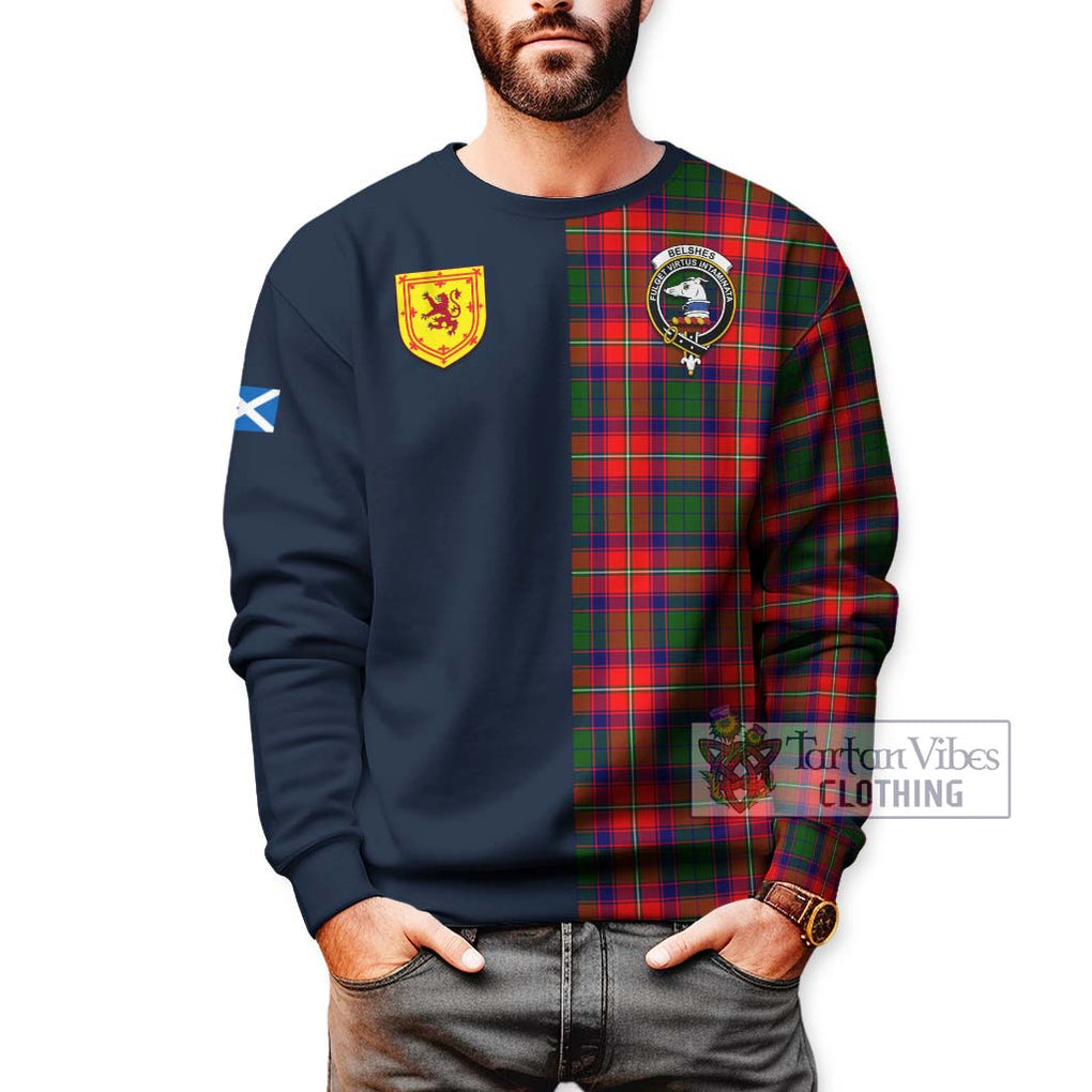 Belshes Tartan Sweatshirt Alba with Scottish Lion Royal Arm Half Style - Tartan Vibes Clothing