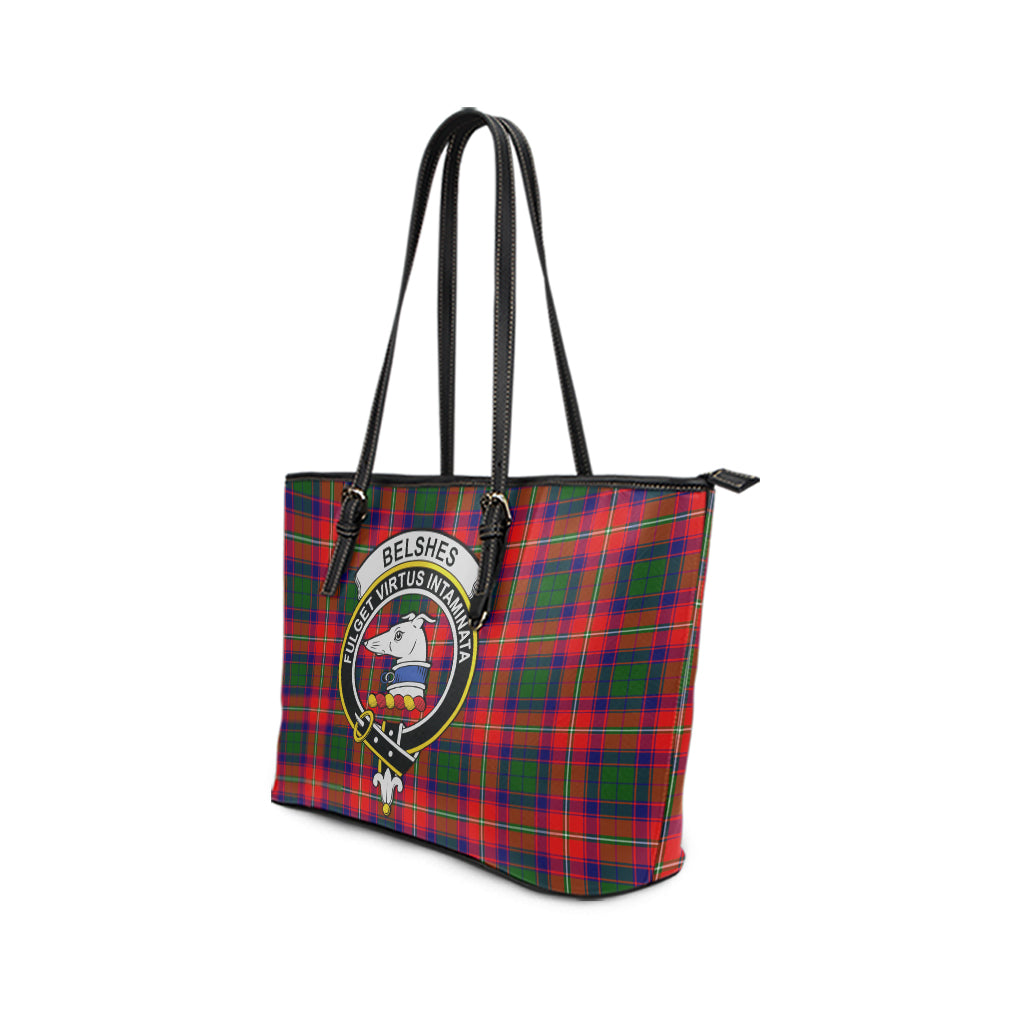 Belshes Tartan Leather Tote Bag with Family Crest - Tartan Vibes Clothing