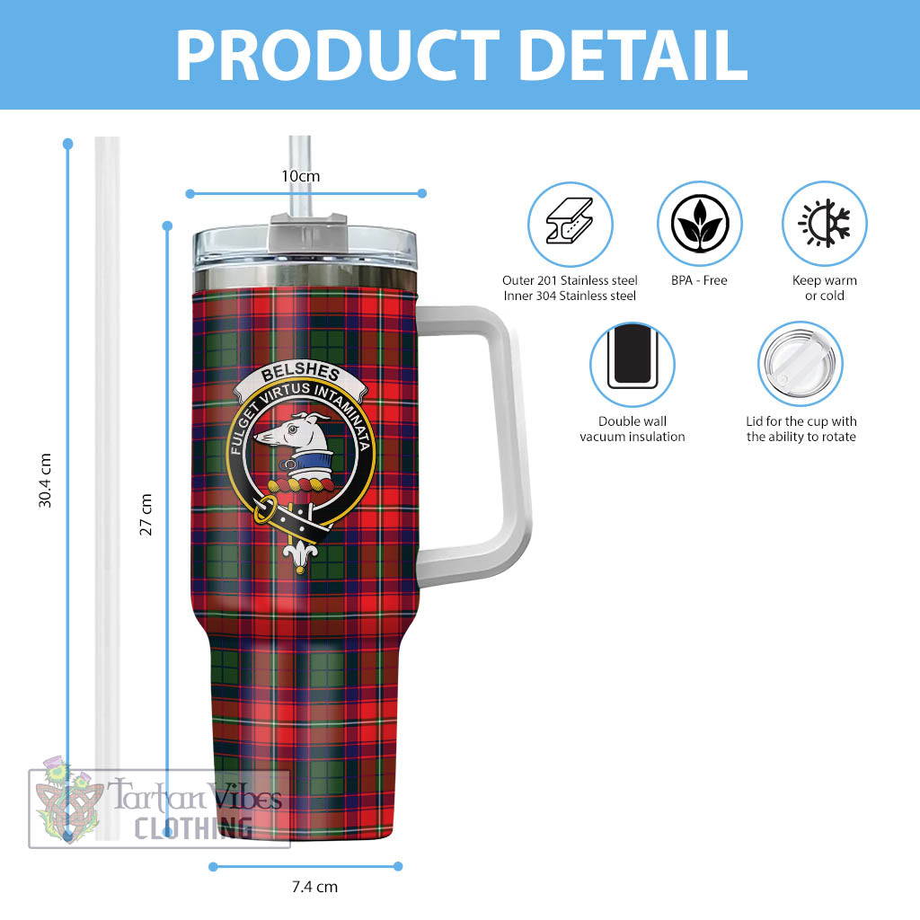 Belshes Tartan Tumbler with Handle with Family Crest - Tartan Vibes Clothing