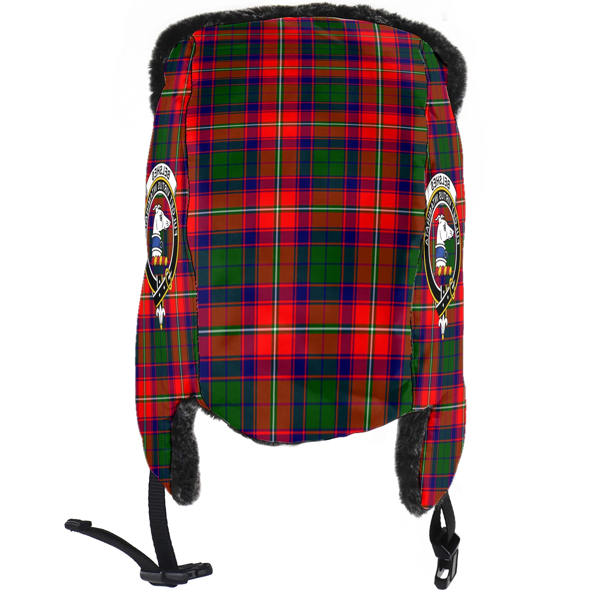 Belshes Tartan Winter Trapper Hat with Family Crest - Tartan Vibes Clothing