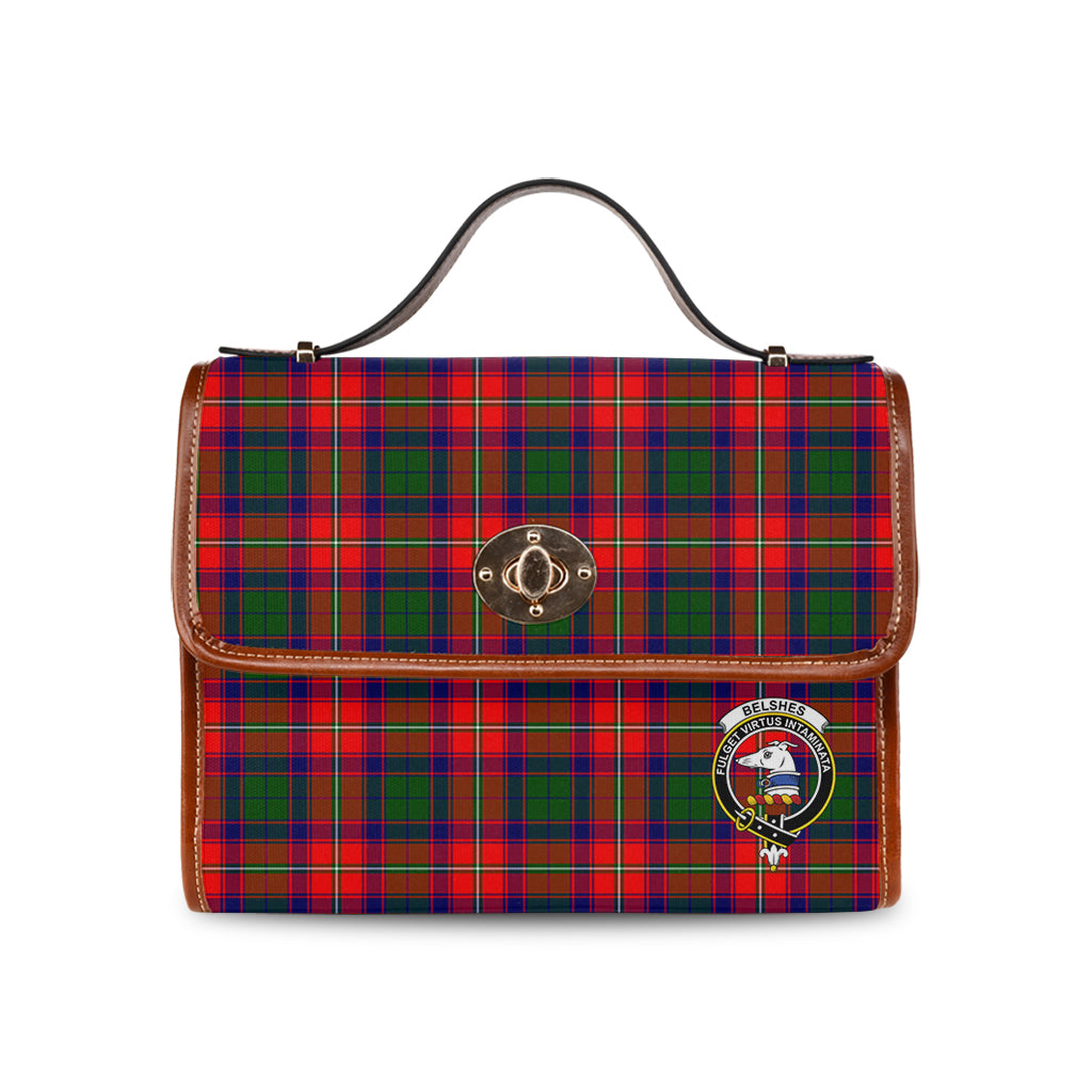 Belshes Tartan Leather Strap Waterproof Canvas Bag with Family Crest - Tartanvibesclothing