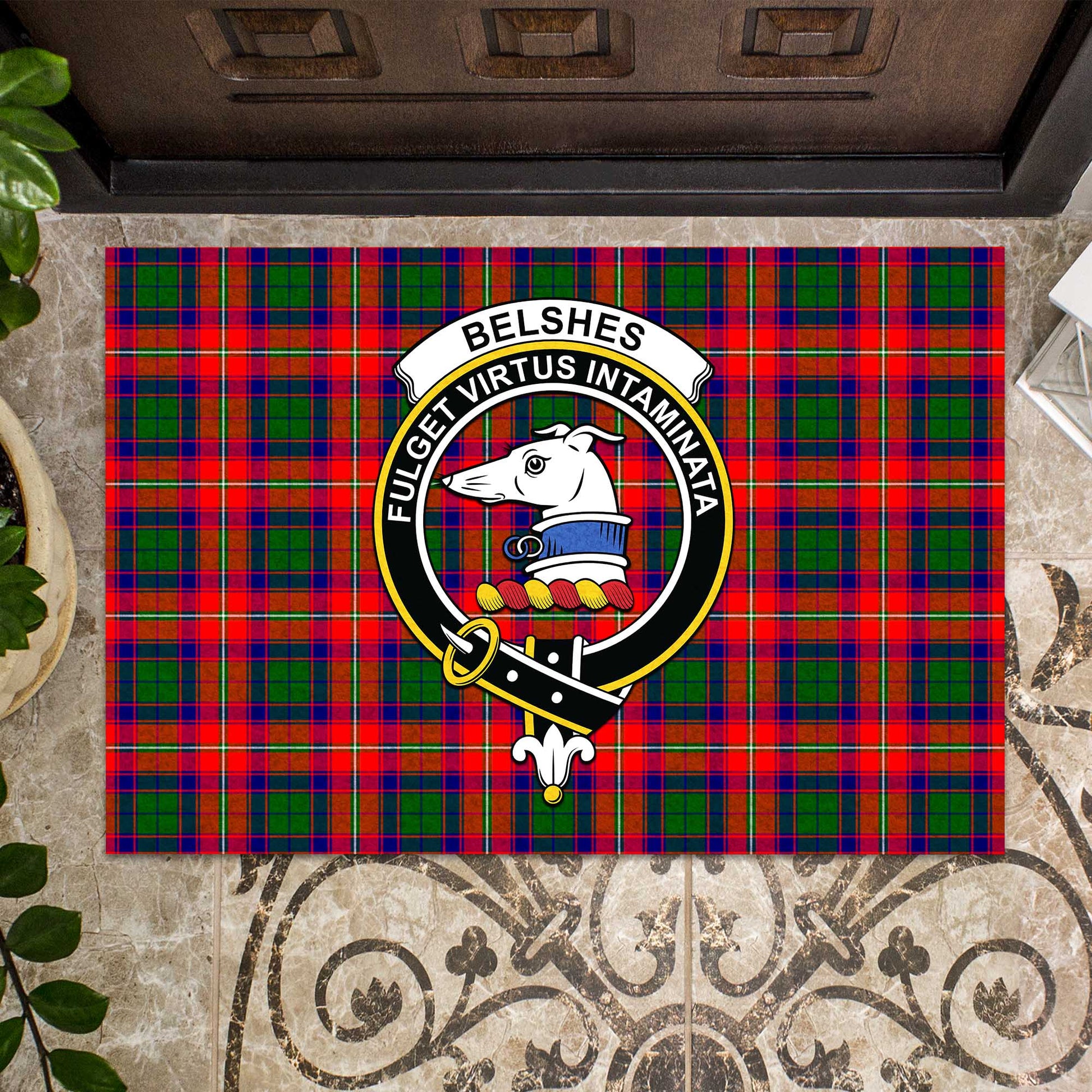 Belshes Tartan Rubber Doormat with Family Crest - Tartan Vibes Clothing