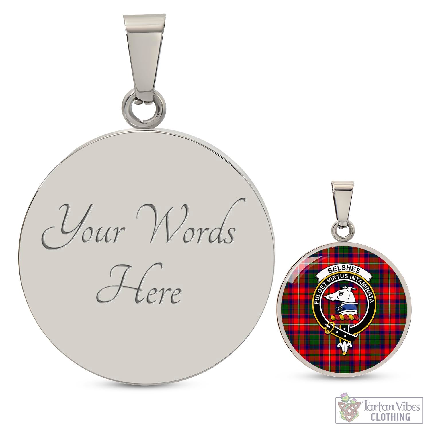 Belshes Tartan Circle Necklace with Family Crest Luxury Necklace (Silver) Yes - Tartan Vibes Clothing