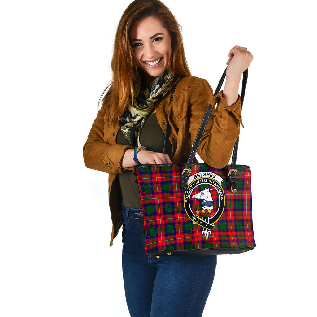 Belshes Tartan Leather Tote Bag with Family Crest - Tartan Vibes Clothing