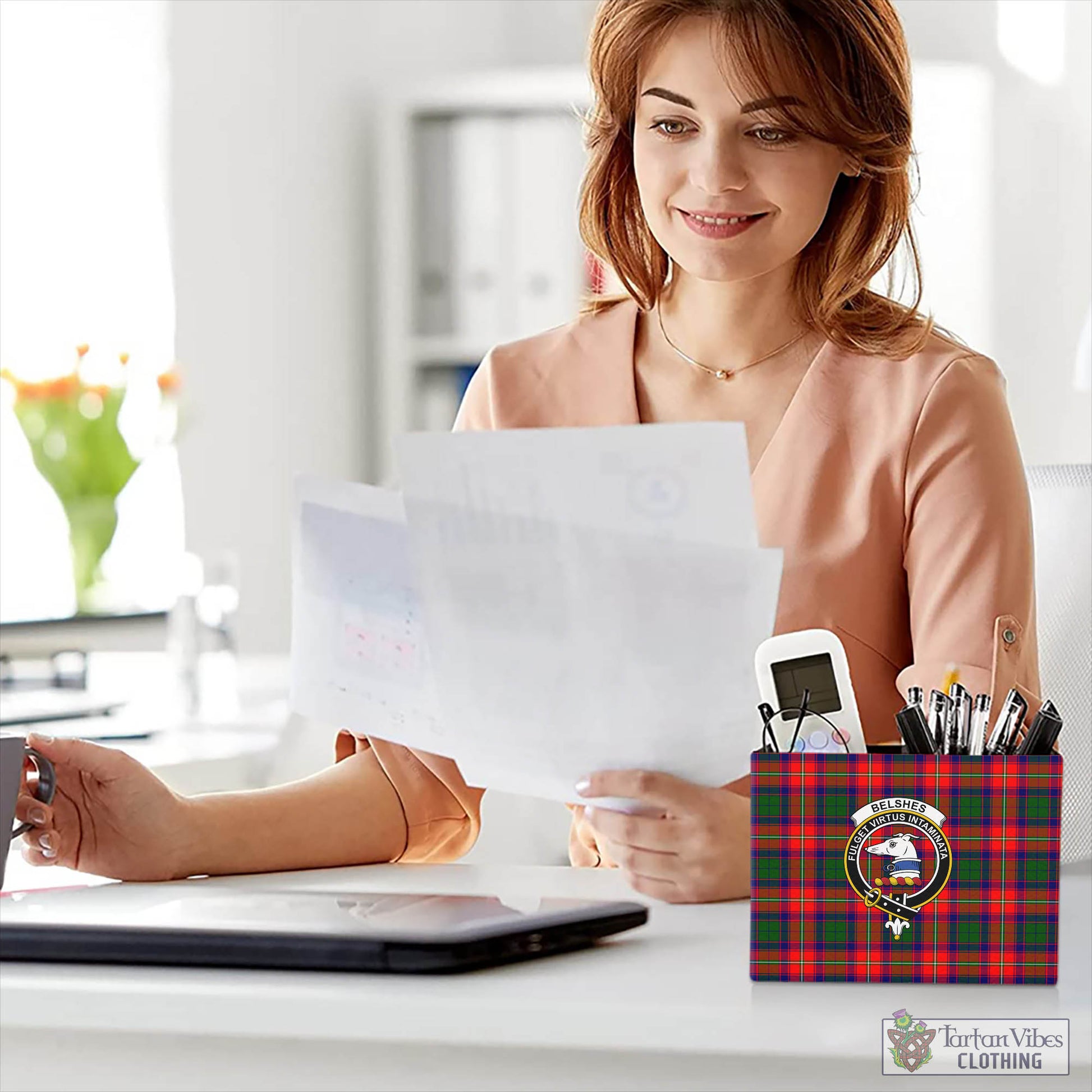 Belshes Tartan Pen Holder with Family Crest - Tartan Vibes Clothing